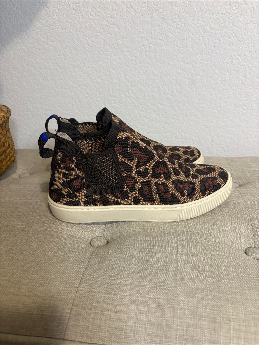 Rothy's Leopard-Print Knit Slip-On high top Sneakers - Brown & Black 7